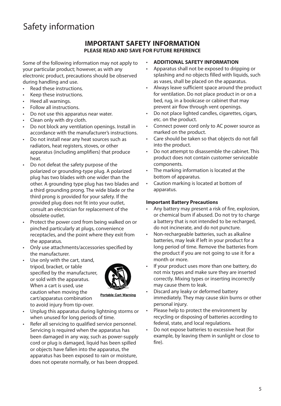 Important safety information, Safety information | RCA M4102 User Manual | Page 5 / 29