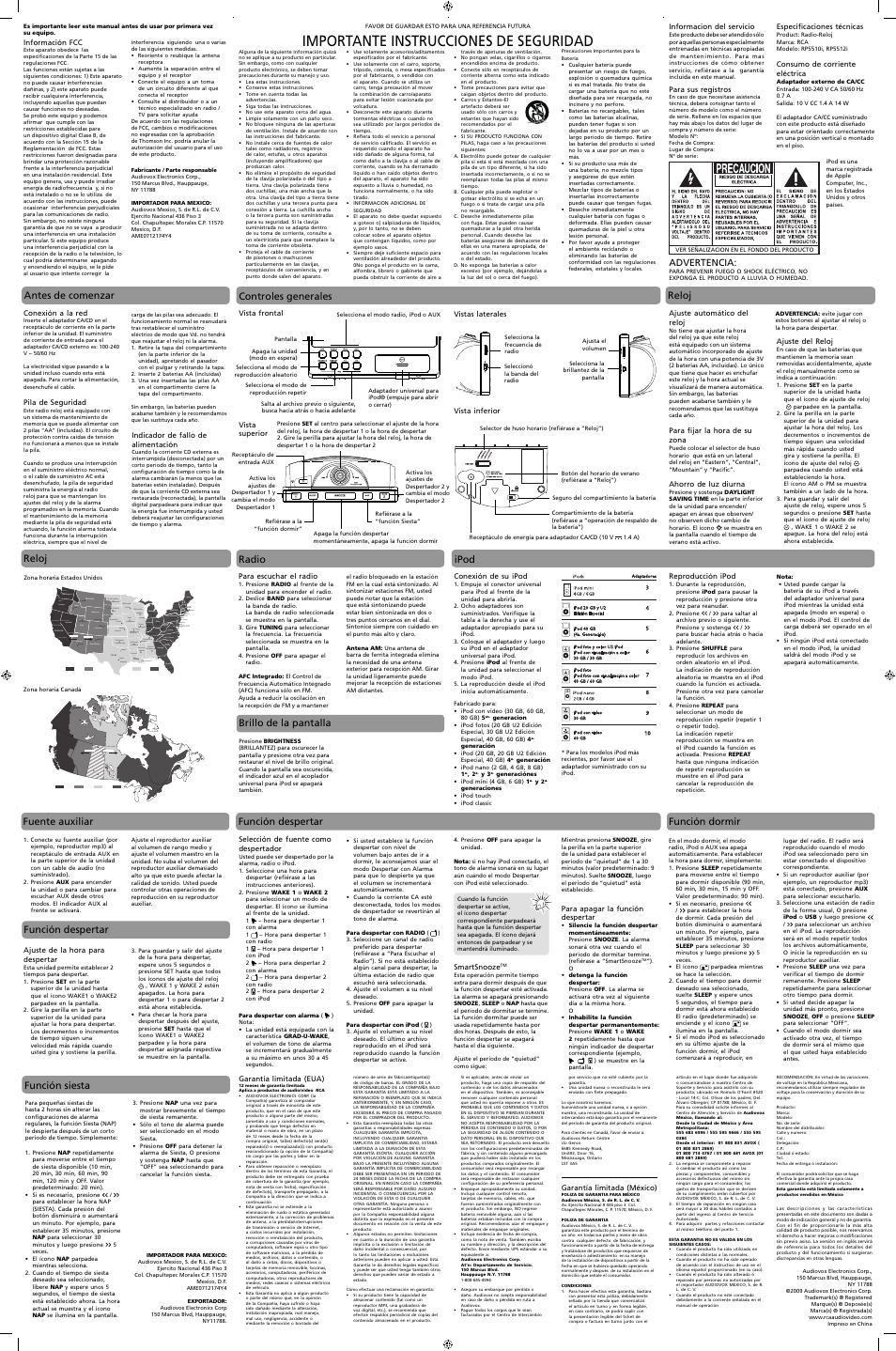 Importante instrucciones de seguridad, Washington oregon arizona new mexico, Oklahoma kansas colorado utah nevada | Idaho, Summer winter winnipeg saskatoon regina | RCA RP5510i User Manual | Page 2 / 3