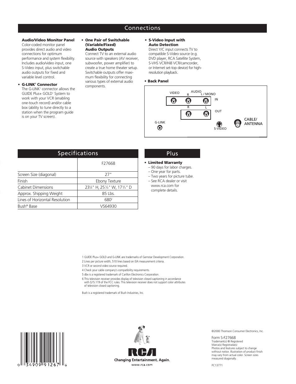 Te levi s io n | RCA F27668 User Manual | Page 4 / 4