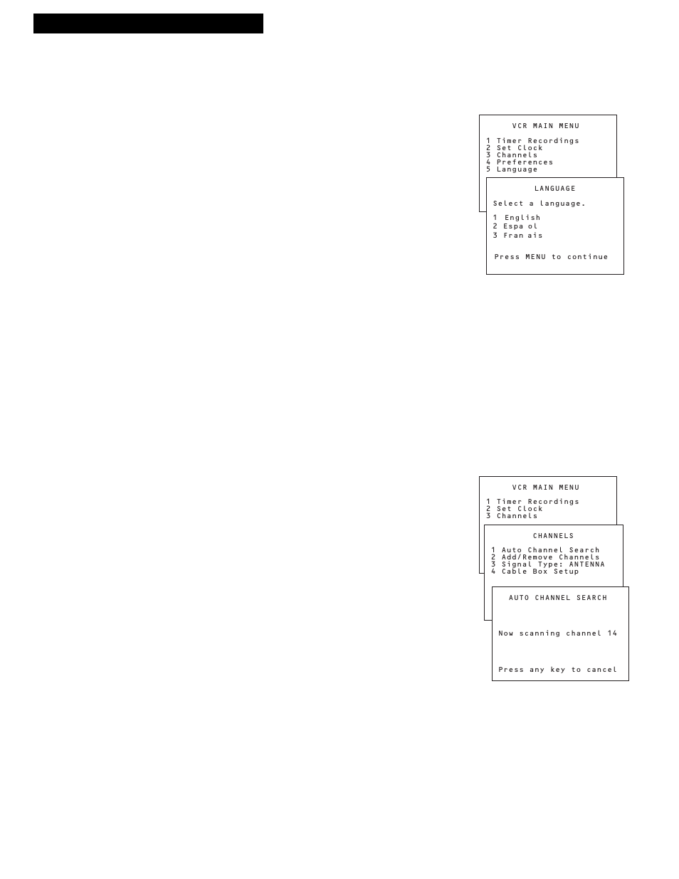 Startup, Setting up the vcr, Select the language | RCA VR336 User Manual | Page 10 / 32