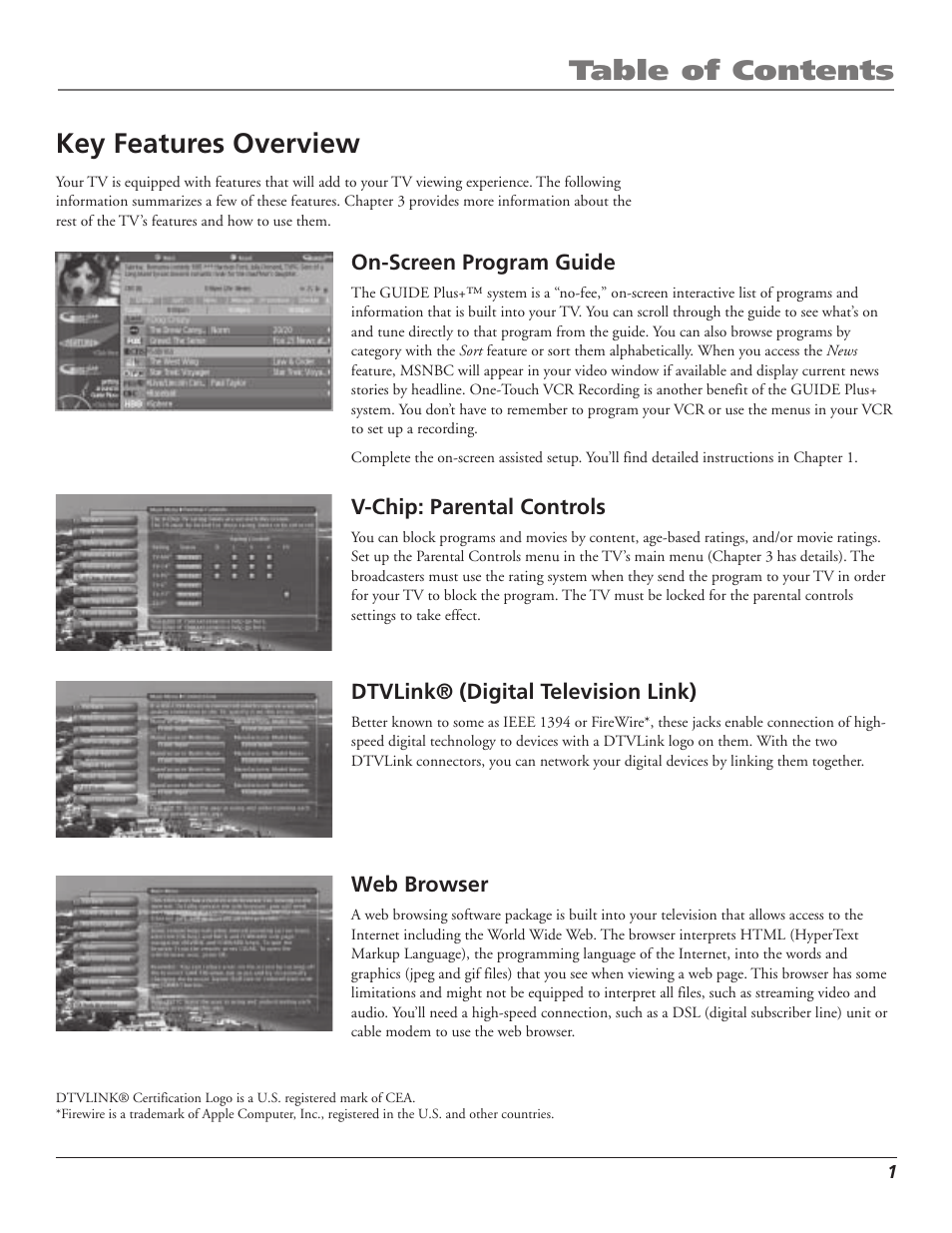 Table of contents key features overview | RCA HD65W40 User Manual | Page 3 / 96