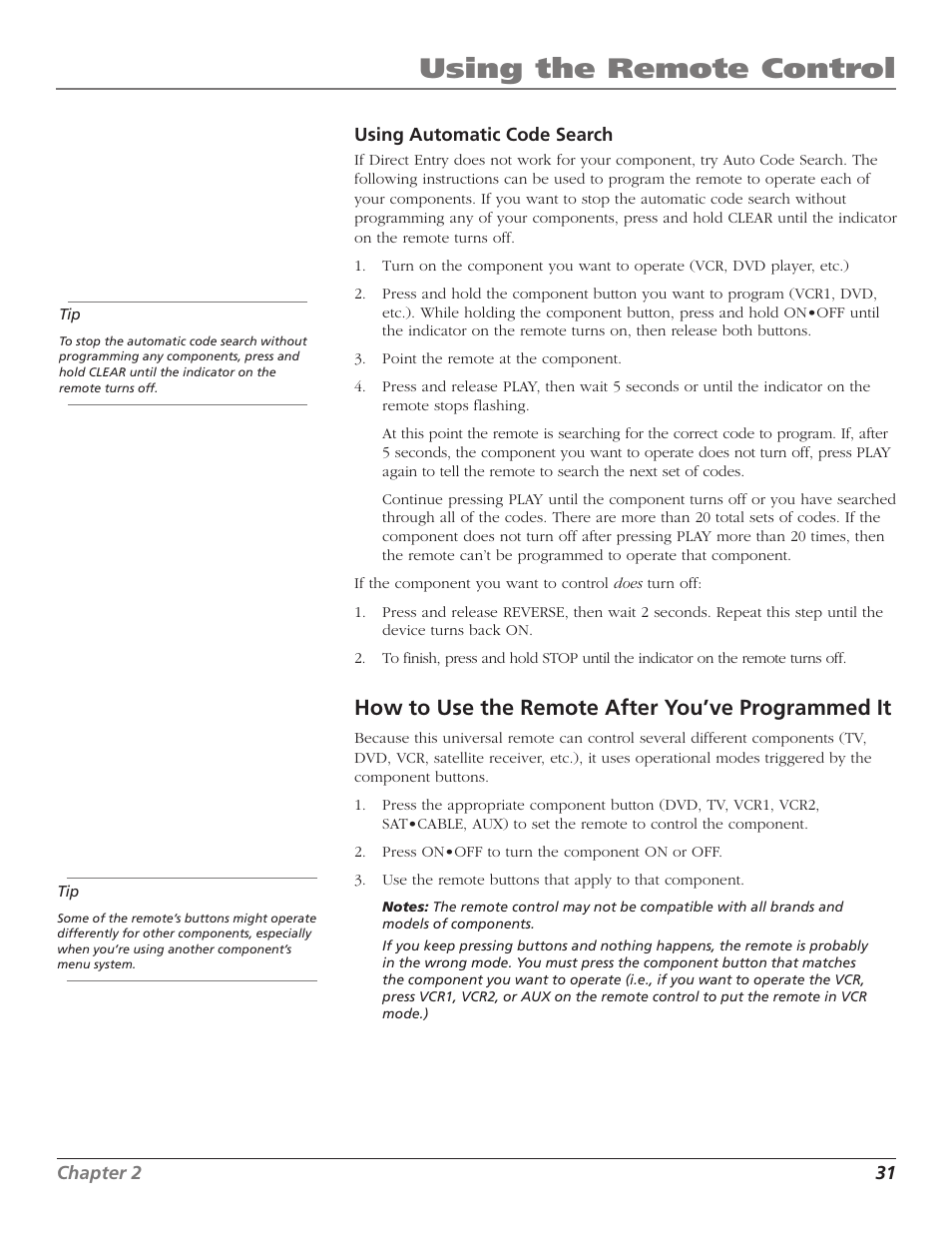 Using the remote control, How to use the remote after you’ve programmed it | RCA HD65W40 User Manual | Page 33 / 96