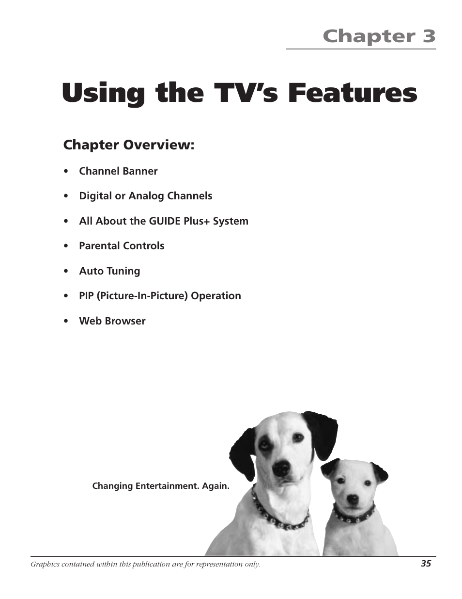 Using the tv’s features, Chapter 3, Chapter overview | RCA HD65W40 User Manual | Page 37 / 96