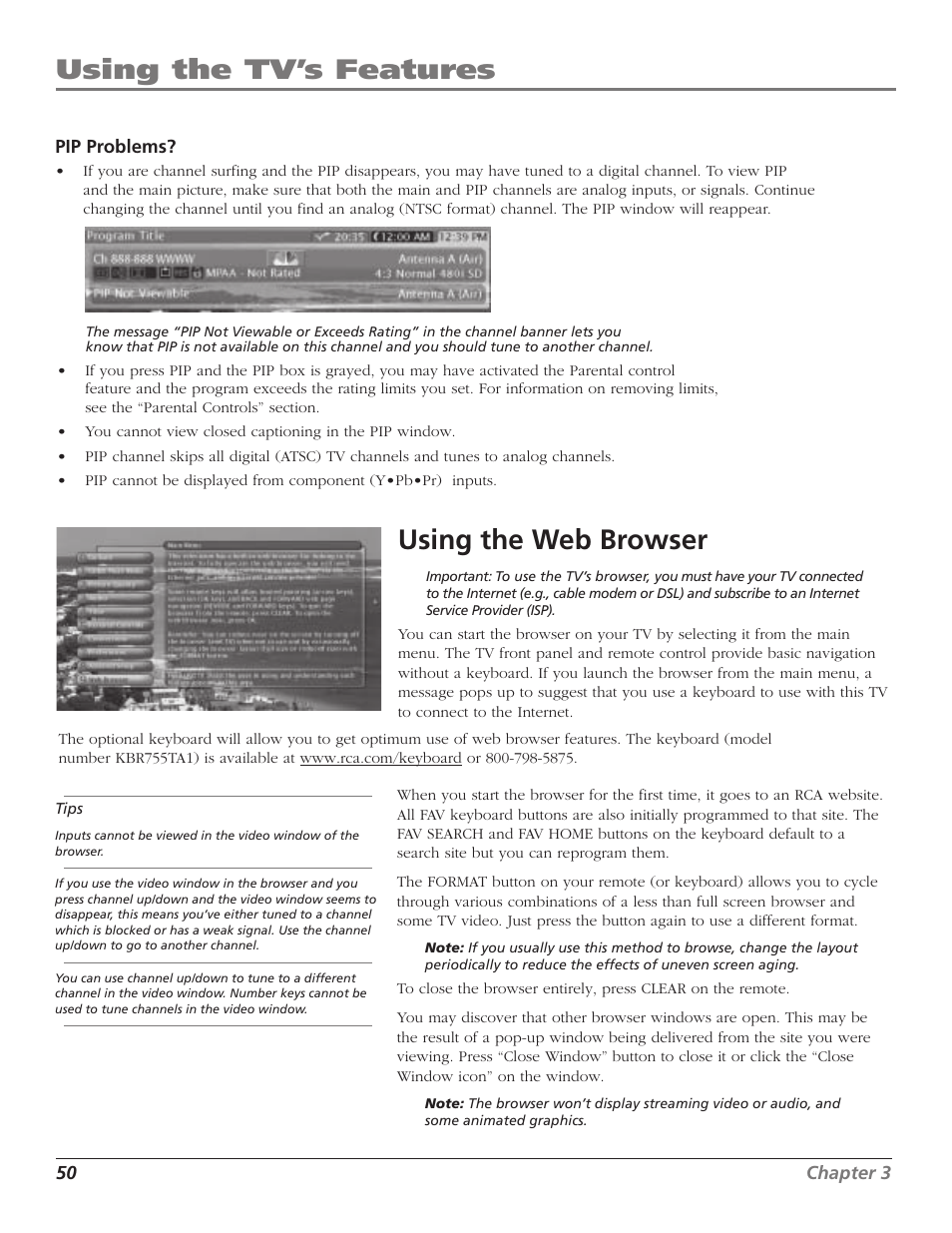 Using the tv’s features, Using the web browser | RCA HD65W40 User Manual | Page 52 / 96