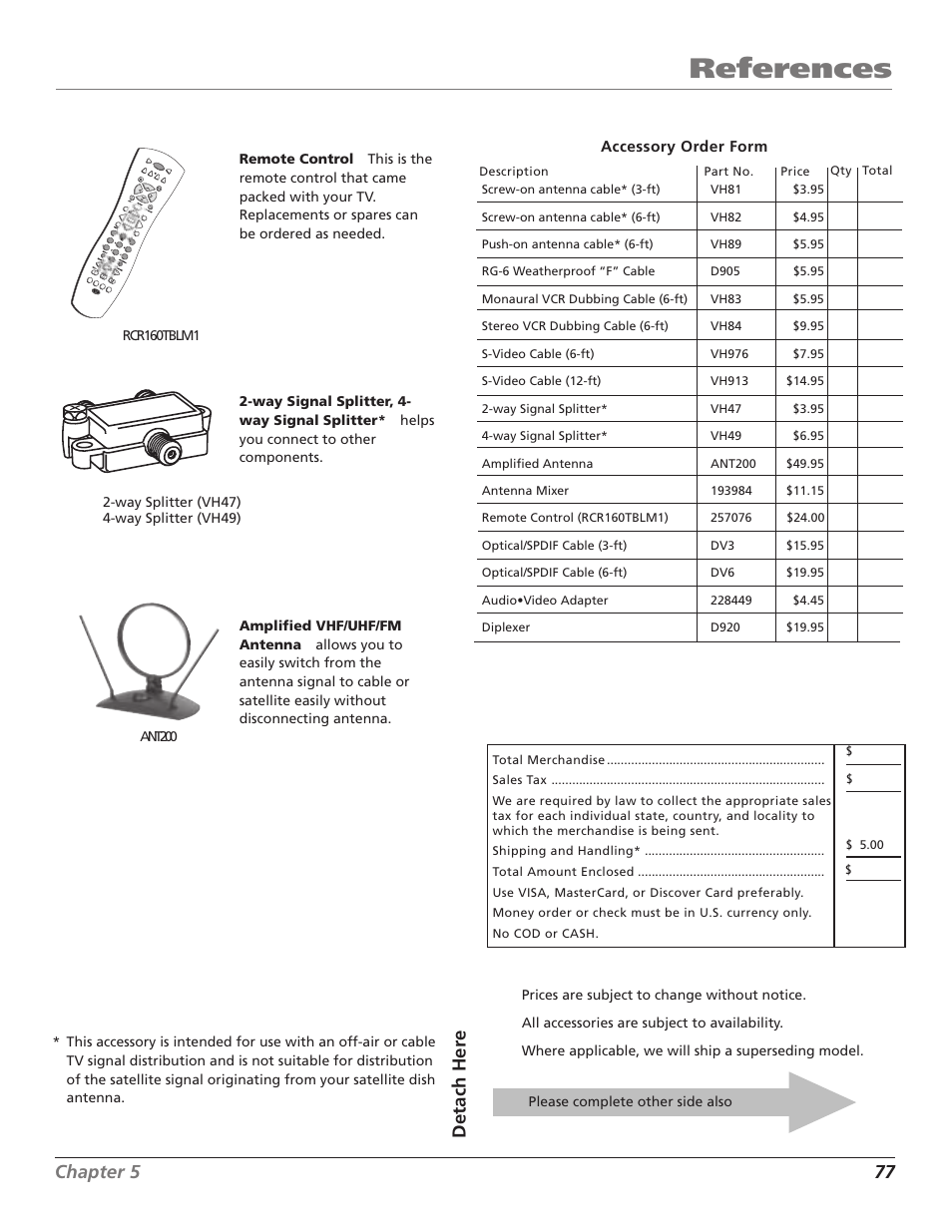 References, Chapter 5 77, Detach her e | RCA HD65W40 User Manual | Page 79 / 96