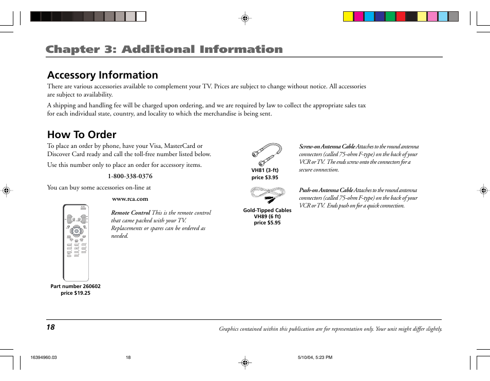 Chapter 3: additional information, Accessory information, How to order | Input | RCA 9V345T User Manual | Page 20 / 24