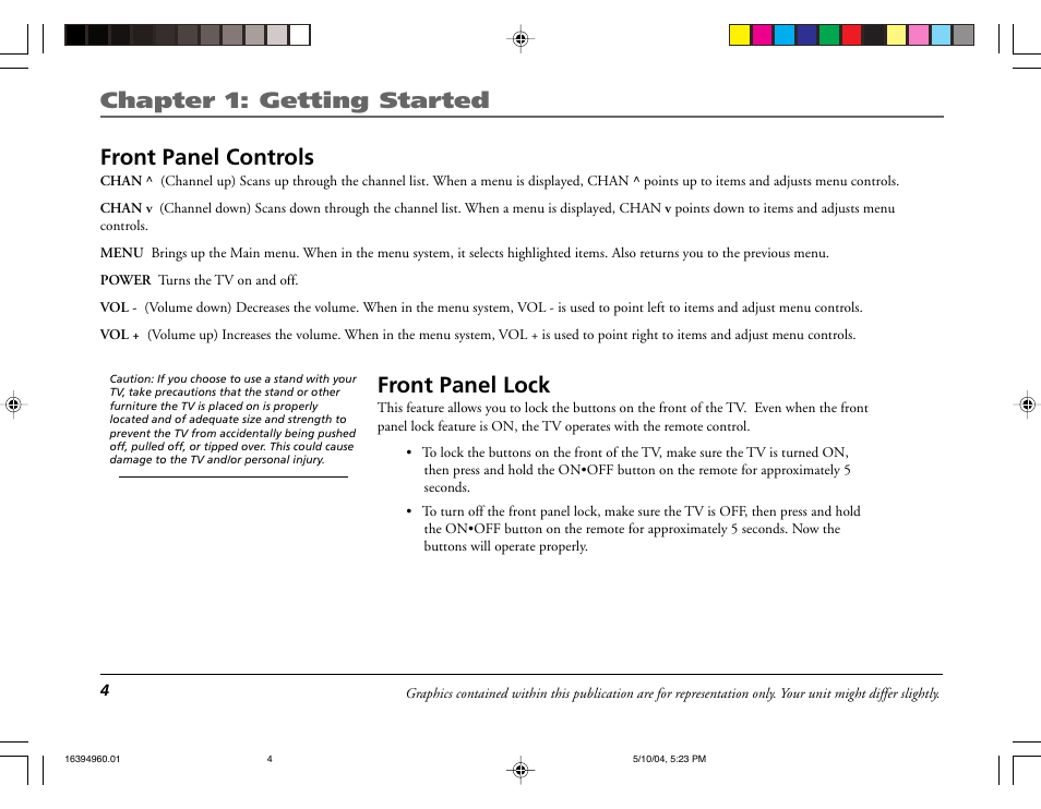 Chapter 1: getting started, Front panel controls, Front panel lock | RCA 9V345T User Manual | Page 6 / 24