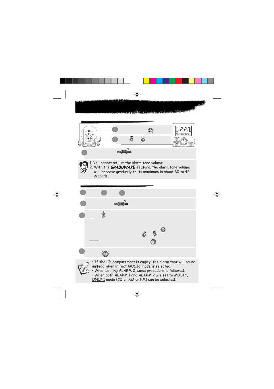 The digital cd clock radio, Setting alarm with tone, Setting alarm with music | RCA RP-3761 User Manual | Page 8 / 10