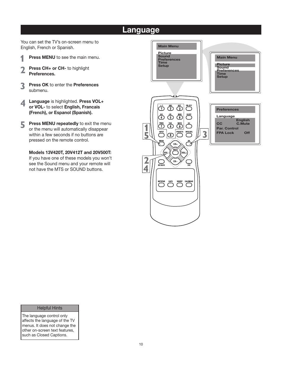 Language | RCA 24V511T User Manual | Page 11 / 40