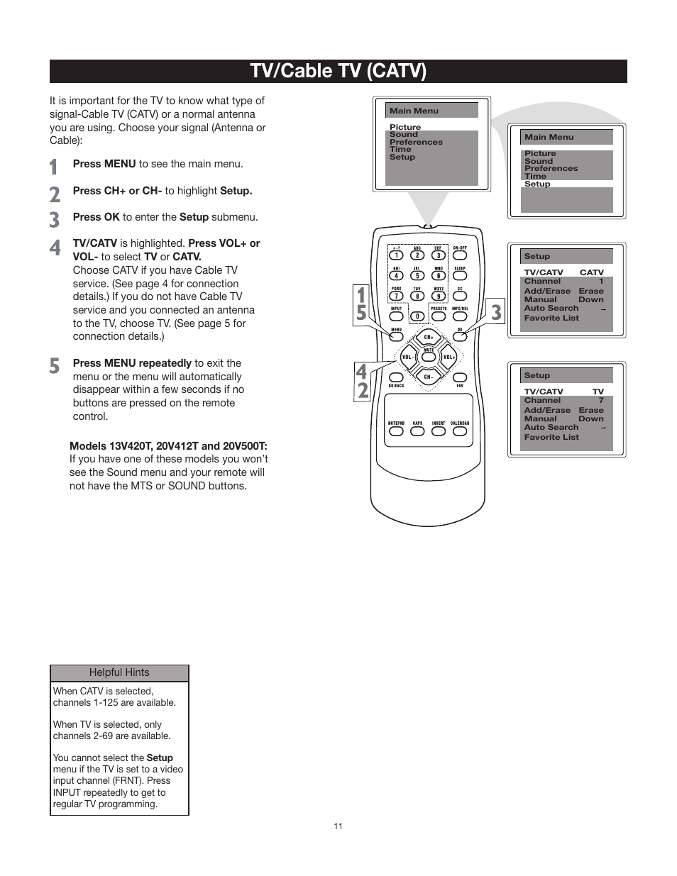 Tv/cable tv (catv) | RCA 24V511T User Manual | Page 12 / 40