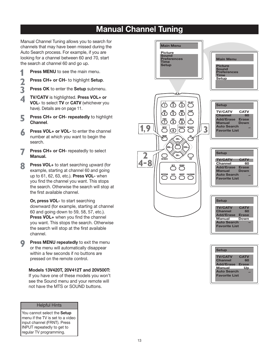 Manual channel tuning | RCA 24V511T User Manual | Page 14 / 40