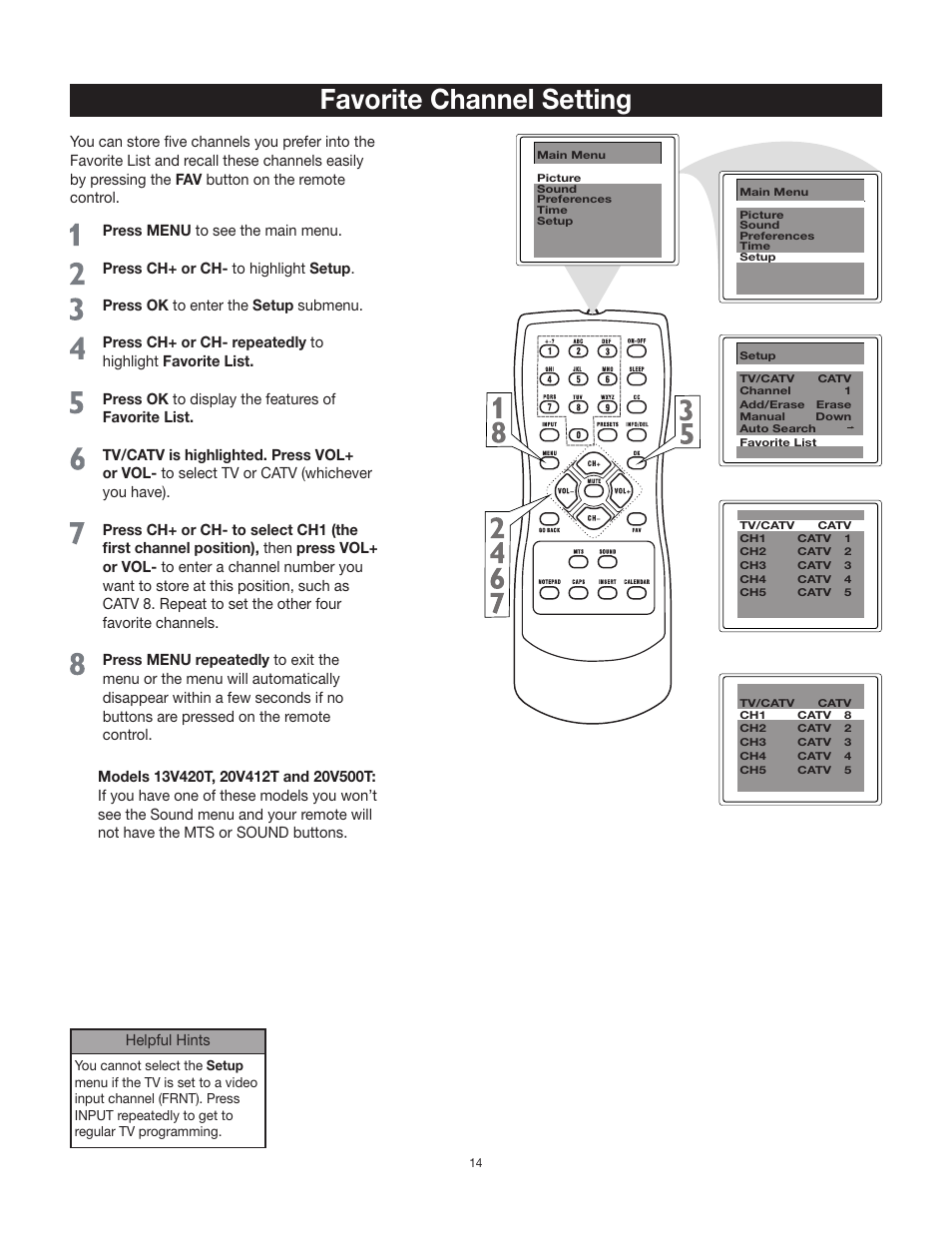 Favorite channel setting | RCA 24V511T User Manual | Page 15 / 40