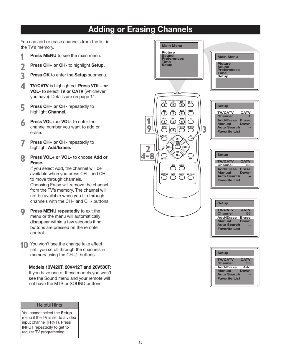 Adding or erasing channels | RCA 24V511T User Manual | Page 16 / 40