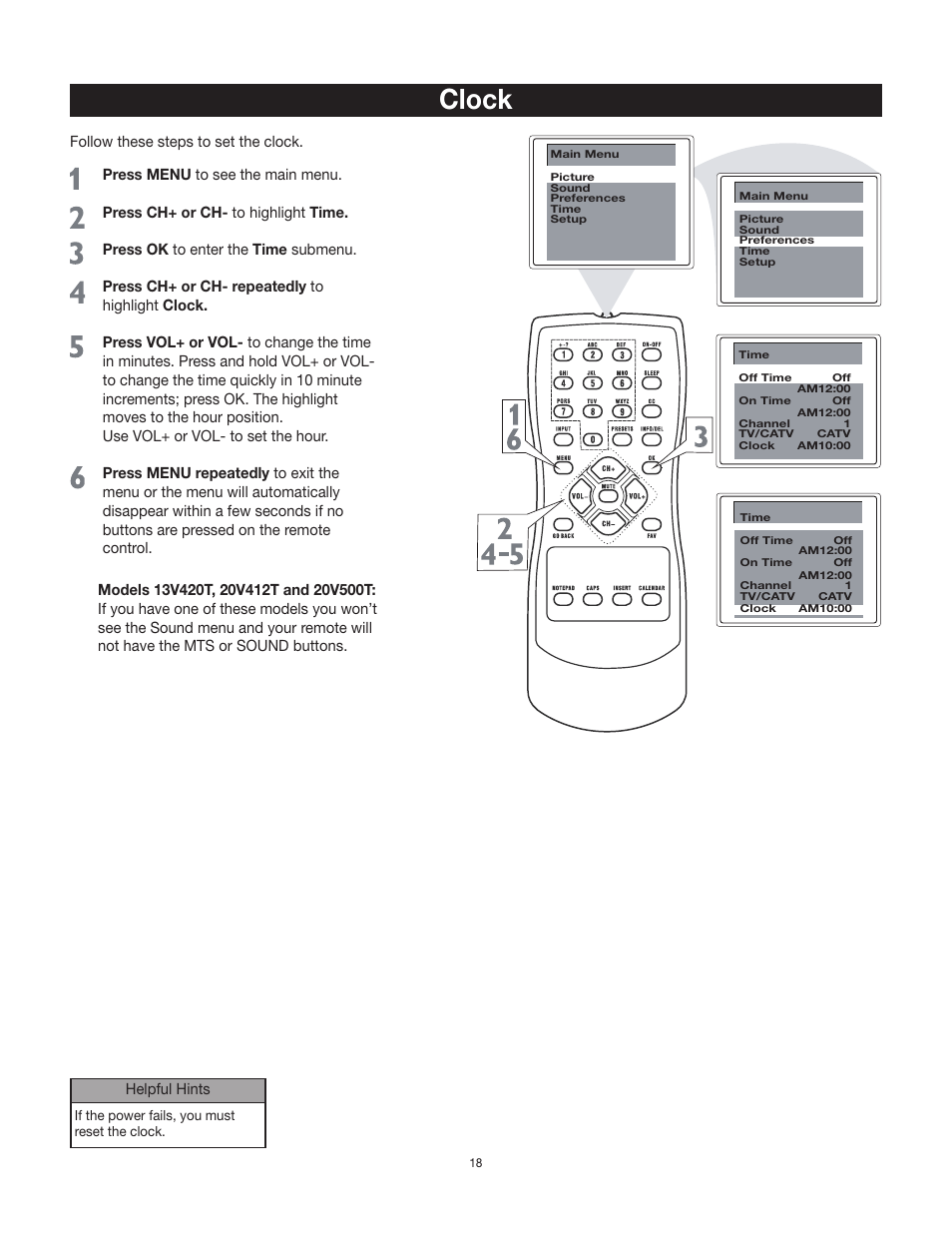 Clock | RCA 24V511T User Manual | Page 19 / 40