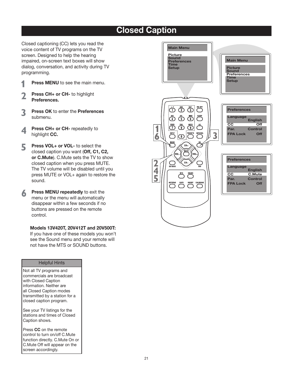 Closed caption | RCA 24V511T User Manual | Page 22 / 40