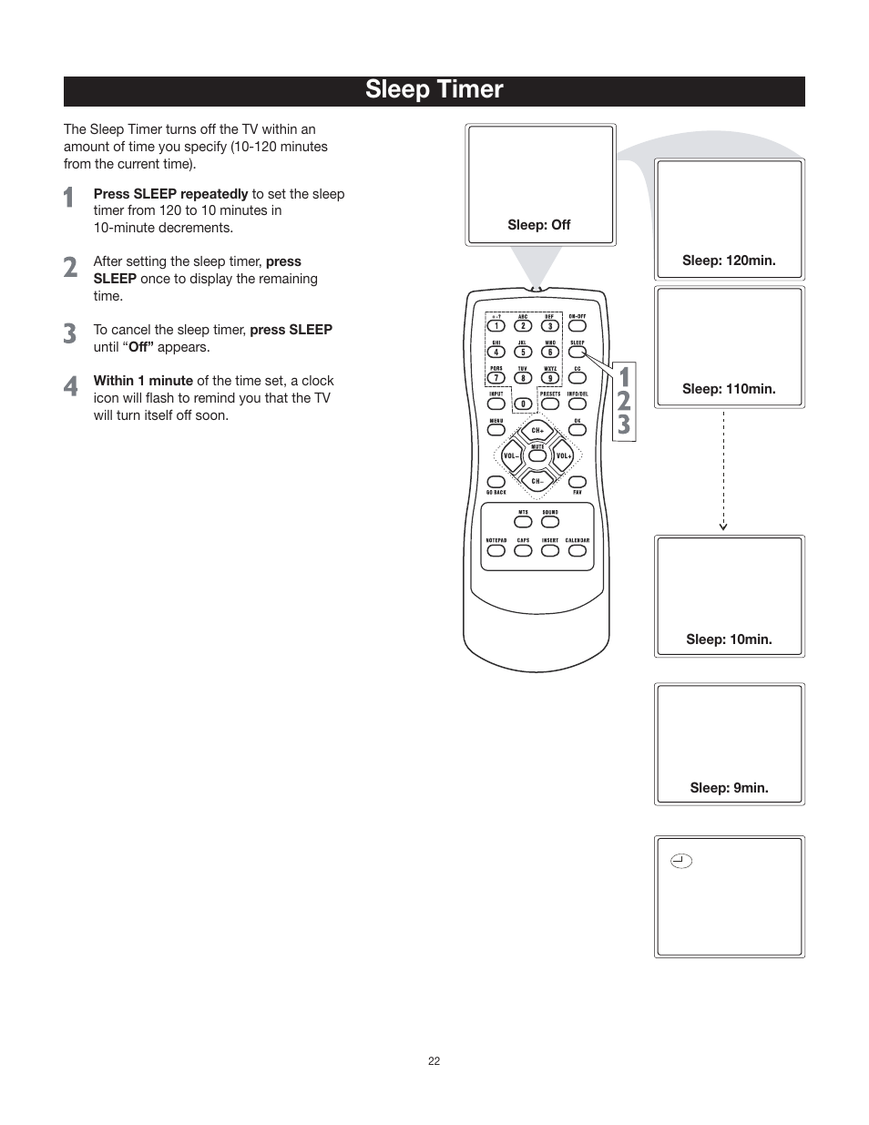 Sleep timer | RCA 24V511T User Manual | Page 23 / 40