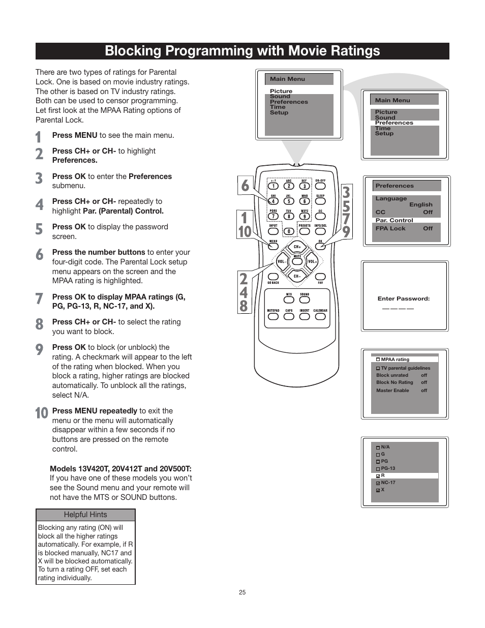 Blocking programming with movie ratings | RCA 24V511T User Manual | Page 26 / 40