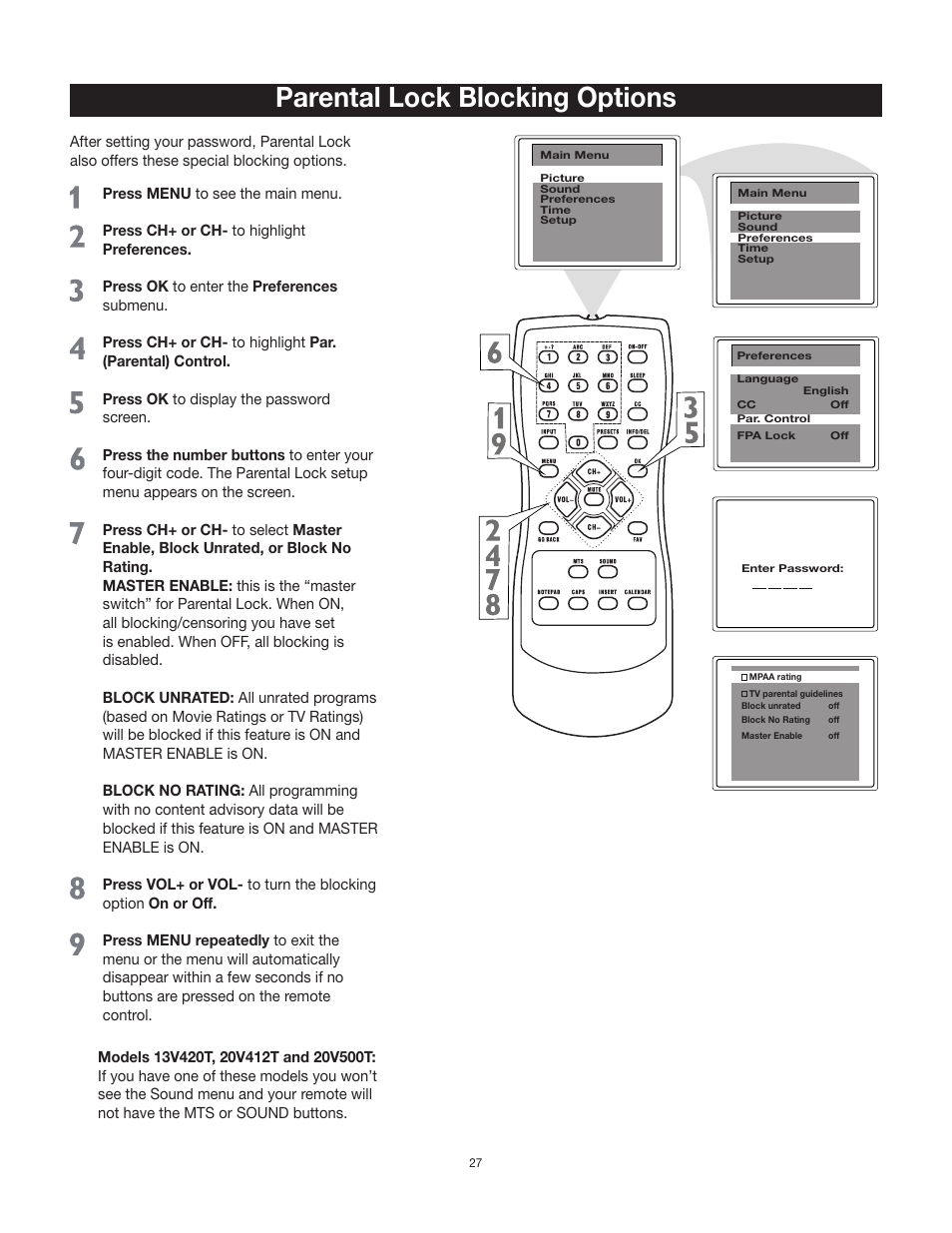 Parental lock blocking options | RCA 24V511T User Manual | Page 28 / 40