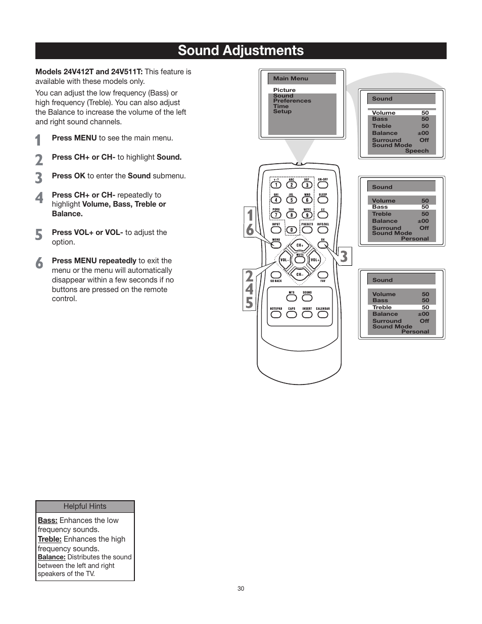 Sound adjustments | RCA 24V511T User Manual | Page 31 / 40