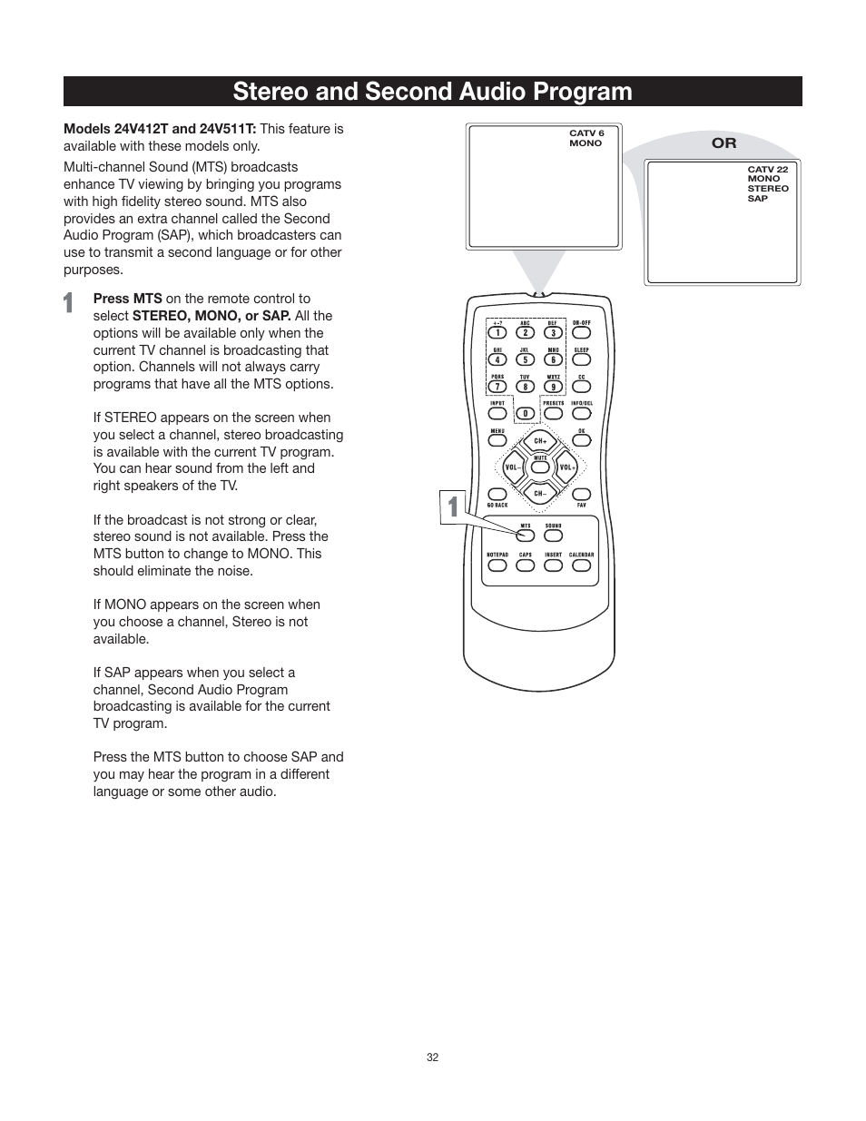 Stereo and second audio program | RCA 24V511T User Manual | Page 33 / 40