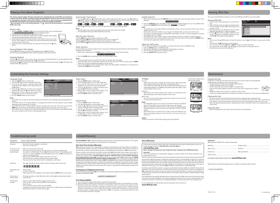 Limited warranty | RCA DRC6368 User Manual | Page 2 / 2