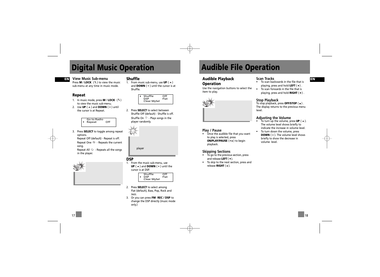 Audible file operation, Digital music operation | RCA RD2215 User Manual | Page 15 / 23
