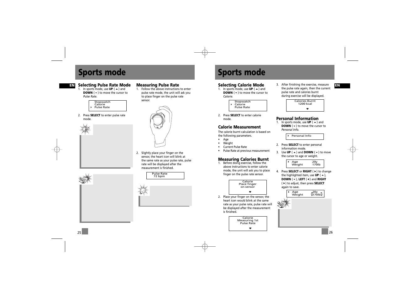 Sports mode, Fm r e c | RCA RD2215 User Manual | Page 19 / 23