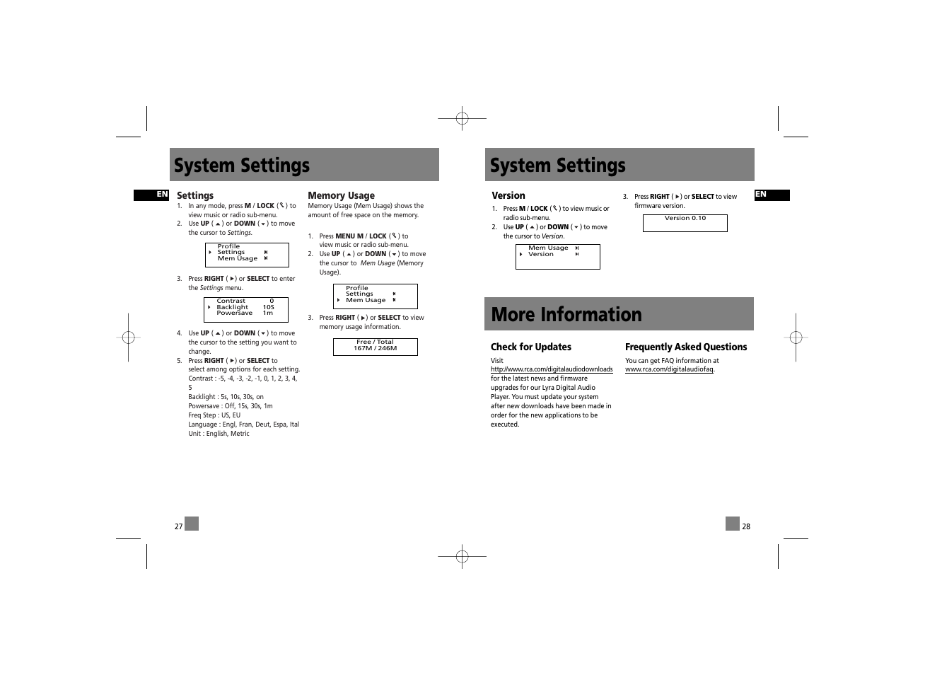 System settings, System settings more information | RCA RD2215 User Manual | Page 20 / 23