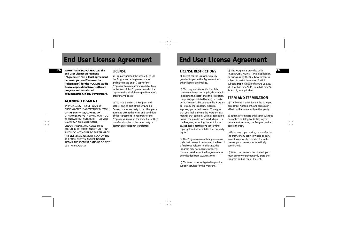 End user license agreement | RCA RD2215 User Manual | Page 4 / 23