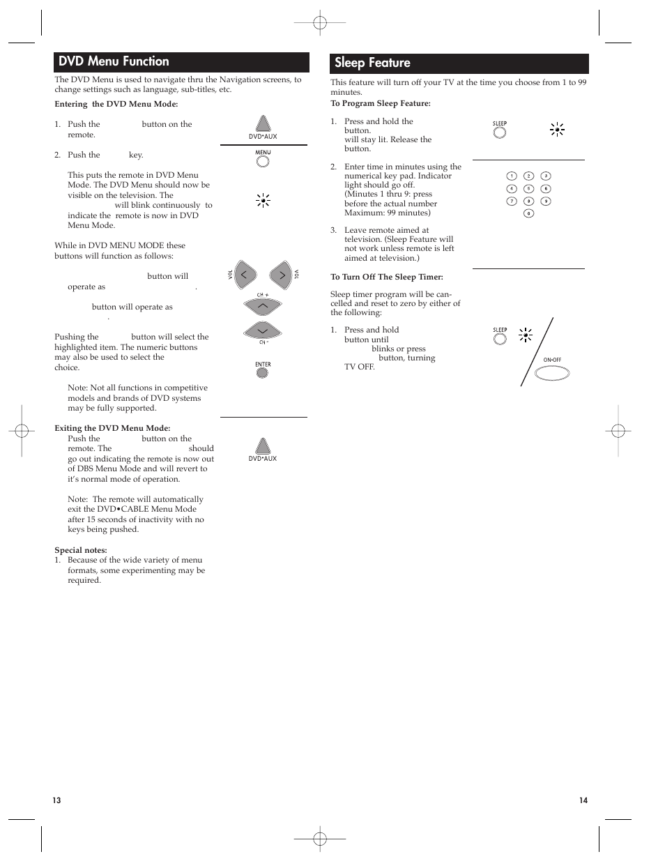 Dvd menu function, Sleep feature | RCA Universal Remote RCU410MS User Manual | Page 7 / 9