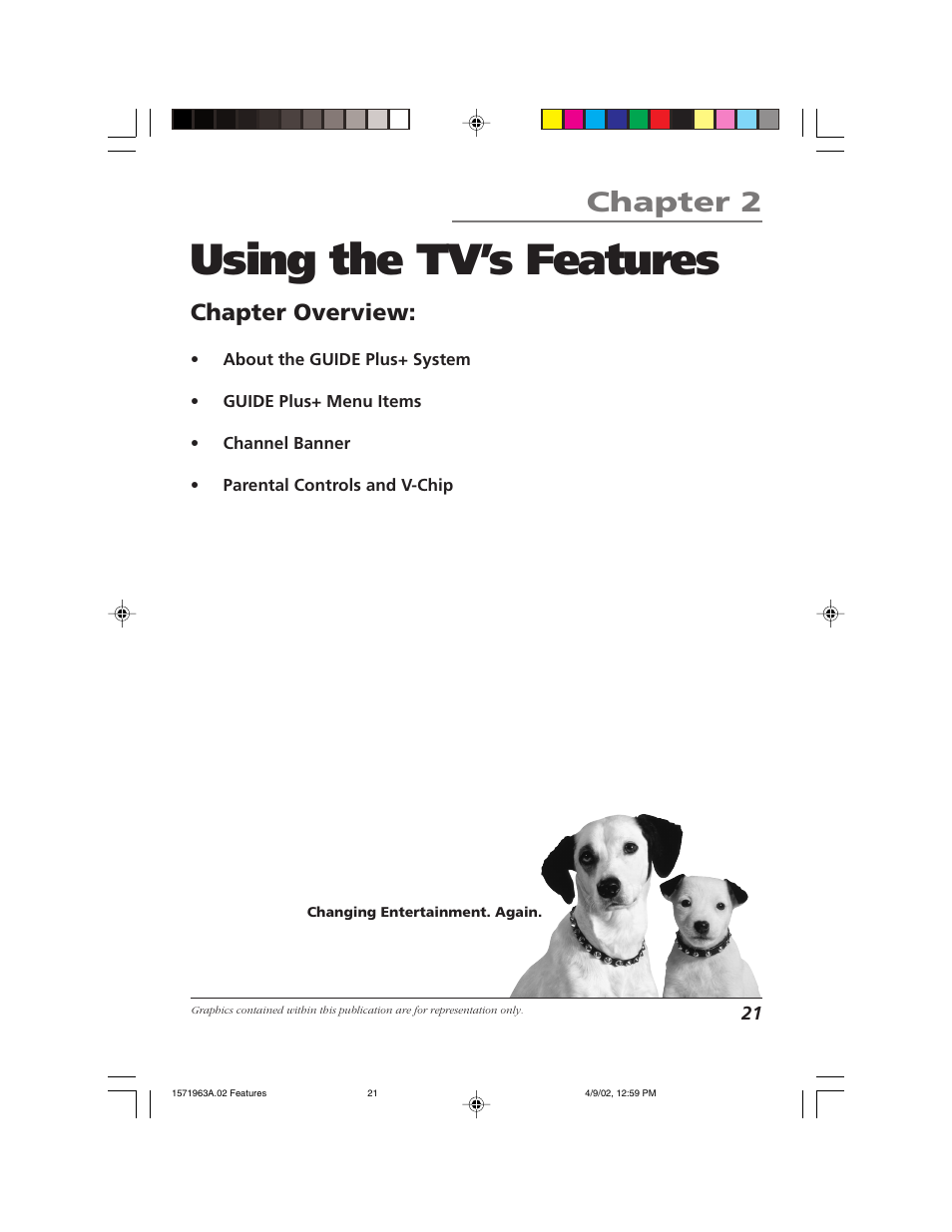 Using the tv’s features, Chapter 2, Chapter overview | RCA F19436 User Manual | Page 23 / 64