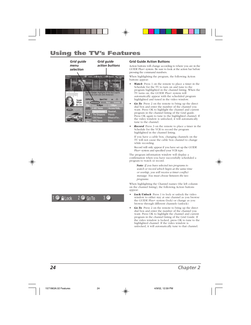 Using the tv’s features, 24 chapter 2 | RCA F19436 User Manual | Page 26 / 64