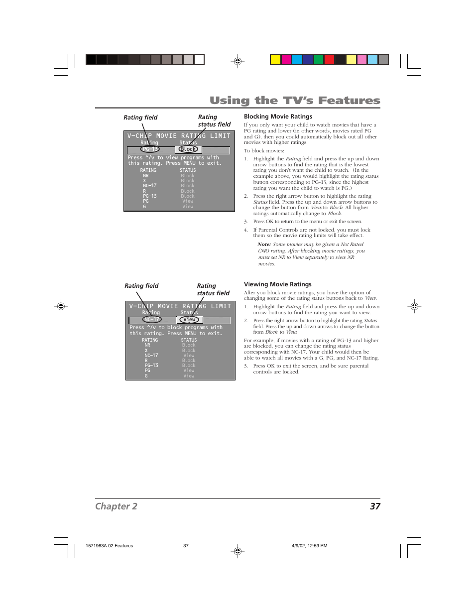 Using the tv’s features, Chapter 2 37 | RCA F19436 User Manual | Page 39 / 64