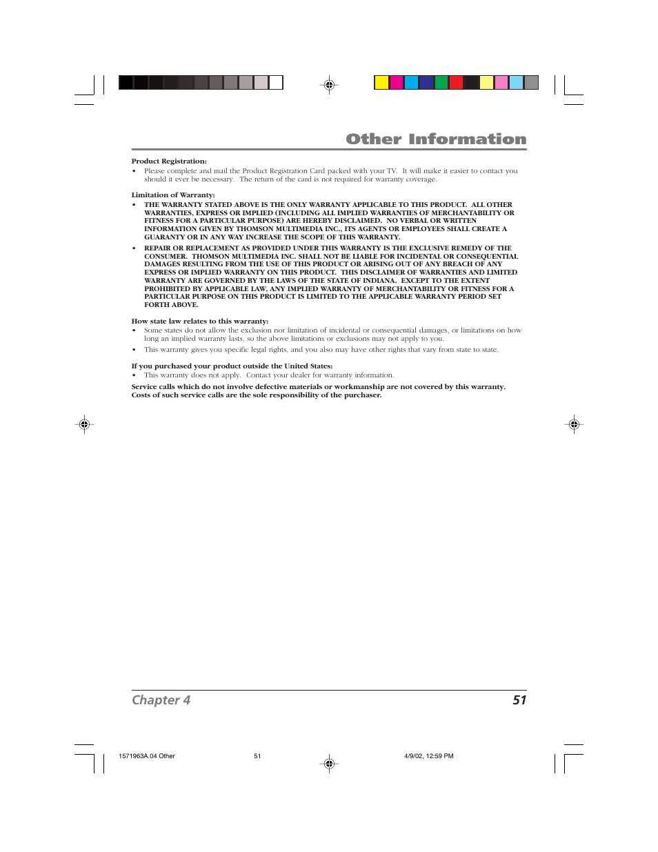 Other information, Chapter 4 51 | RCA F19436 User Manual | Page 53 / 64