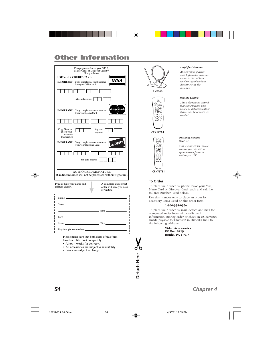 Other information, 54 chapter 4, Detach her e | RCA F19436 User Manual | Page 56 / 64