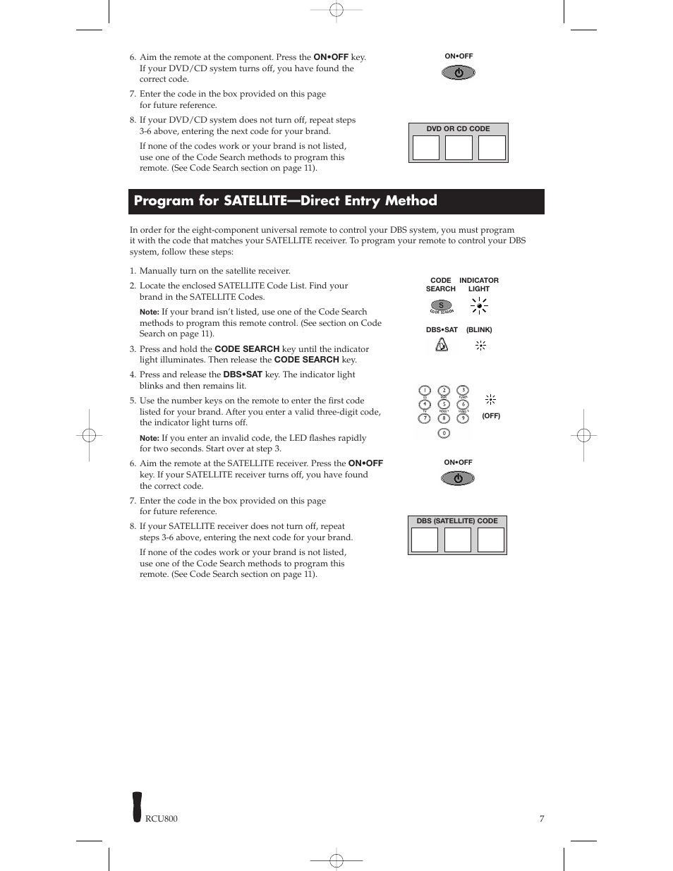 Program for satellite—direct entry method | RCA RCU800 User Manual | Page 7 / 32