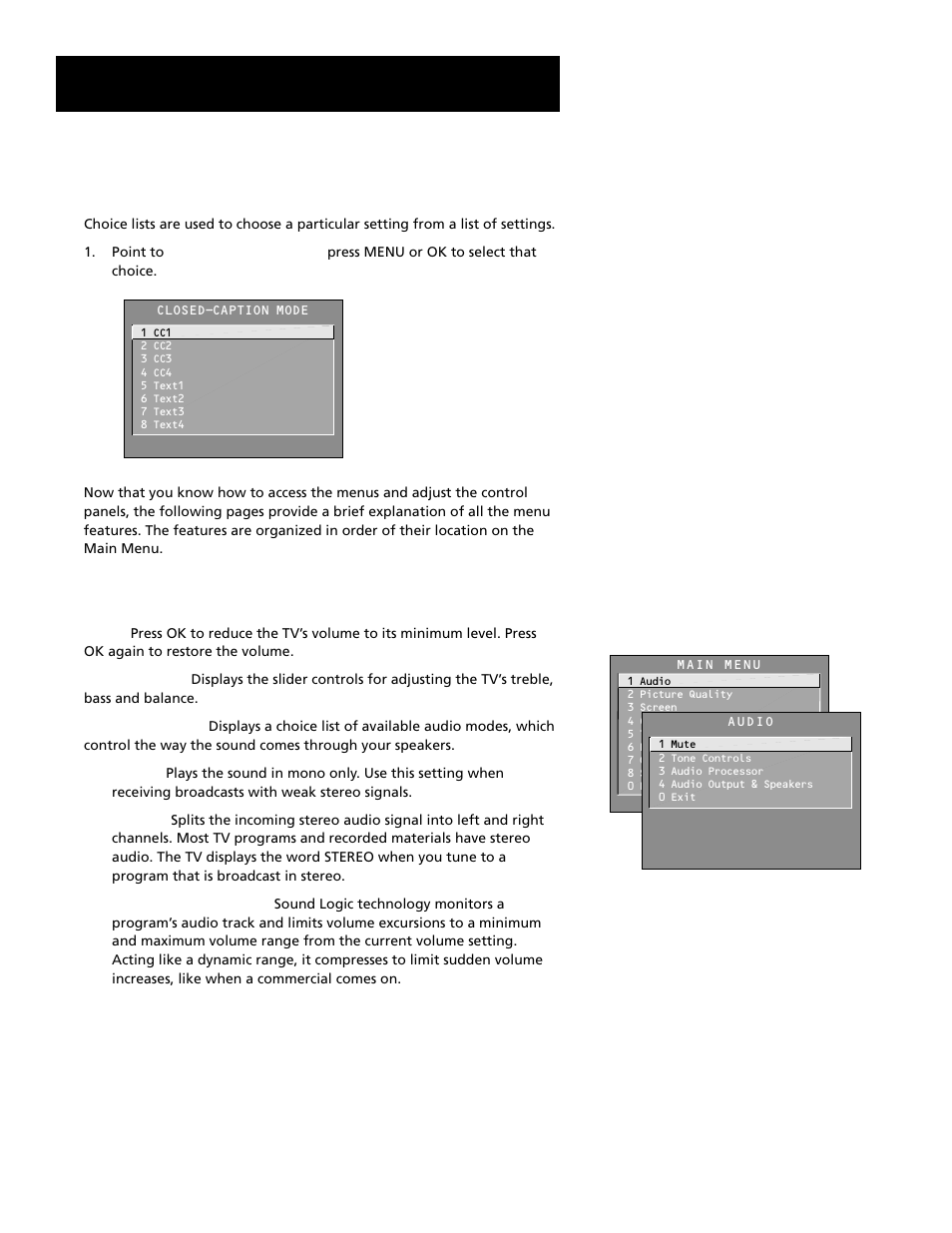 Audio menu, Features and menus | RCA Home Theatre P56926 User Manual | Page 32 / 64