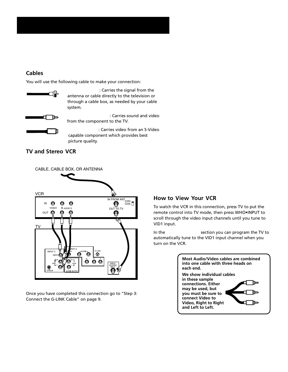 Advanced connections, Setup and connections, Basic pip connection cables | Tv and stereo vcr, How to view your vcr | RCA Home Theatre P56926 User Manual | Page 7 / 64