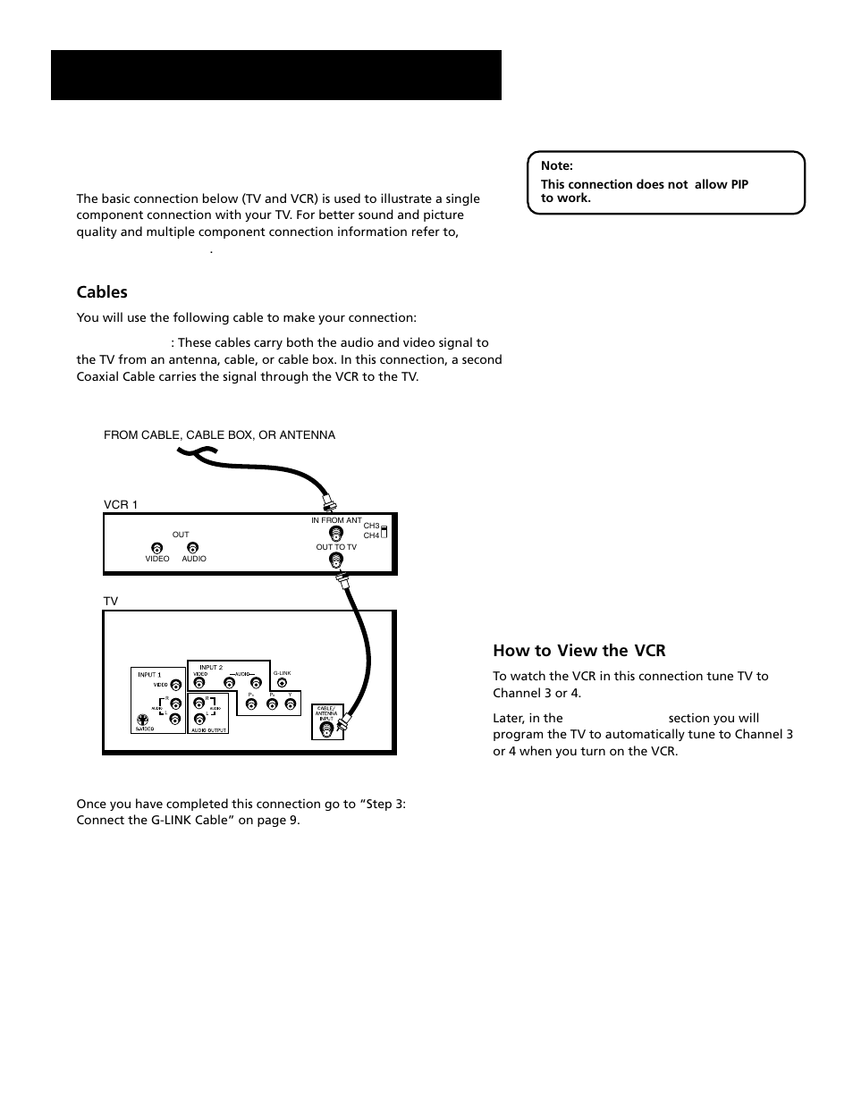 Setup and connections, The basic connection (pip not available), Cables | How to view the vcr | RCA Home Theatre P56926 User Manual | Page 8 / 64