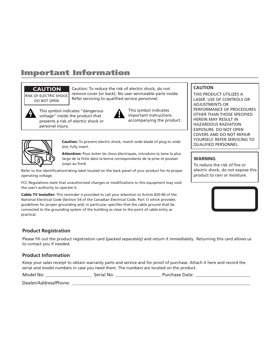 Important information | RCA TV/Radio/CD Player User Manual | Page 2 / 24