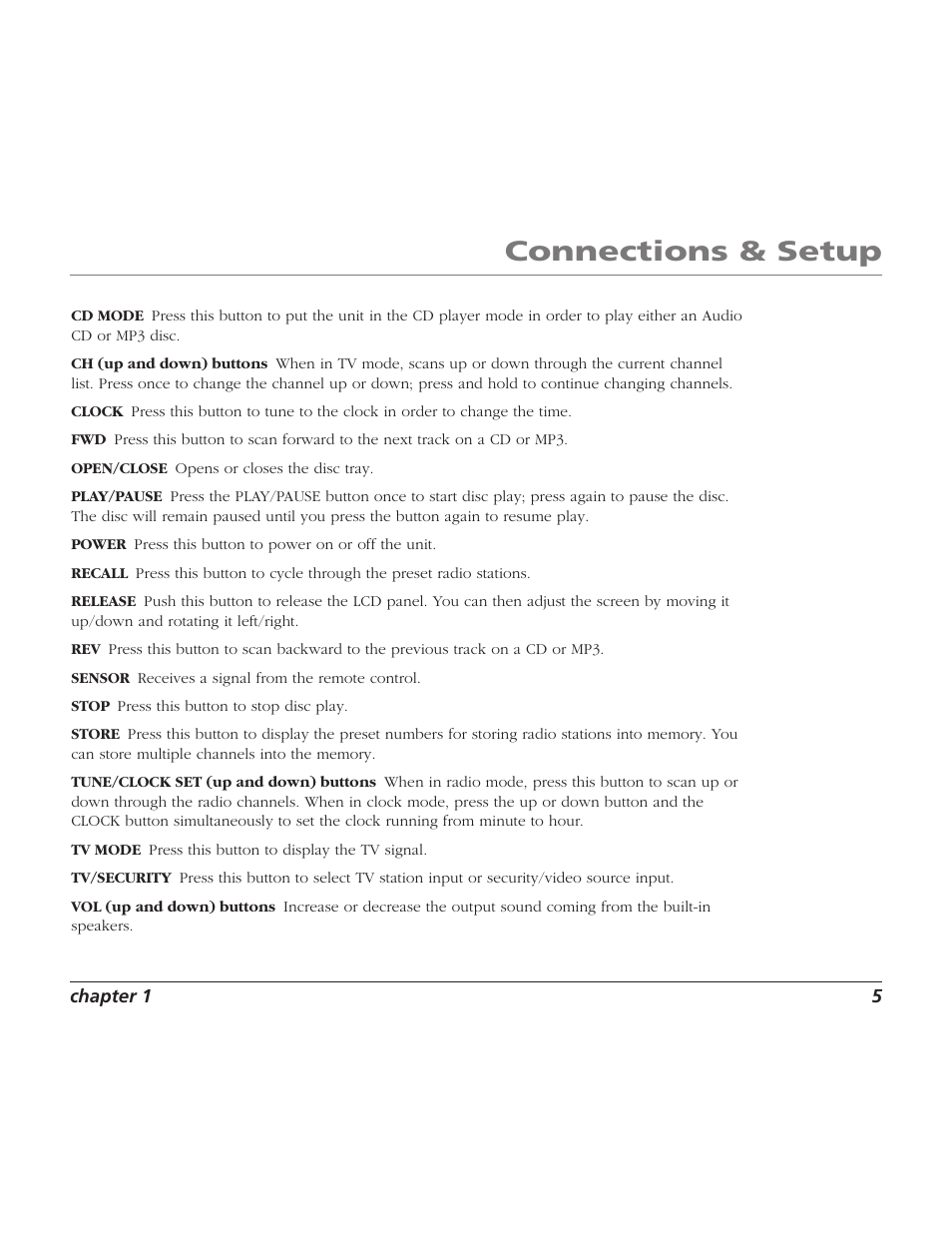 Connections & setup | RCA TV/Radio/CD Player User Manual | Page 7 / 24