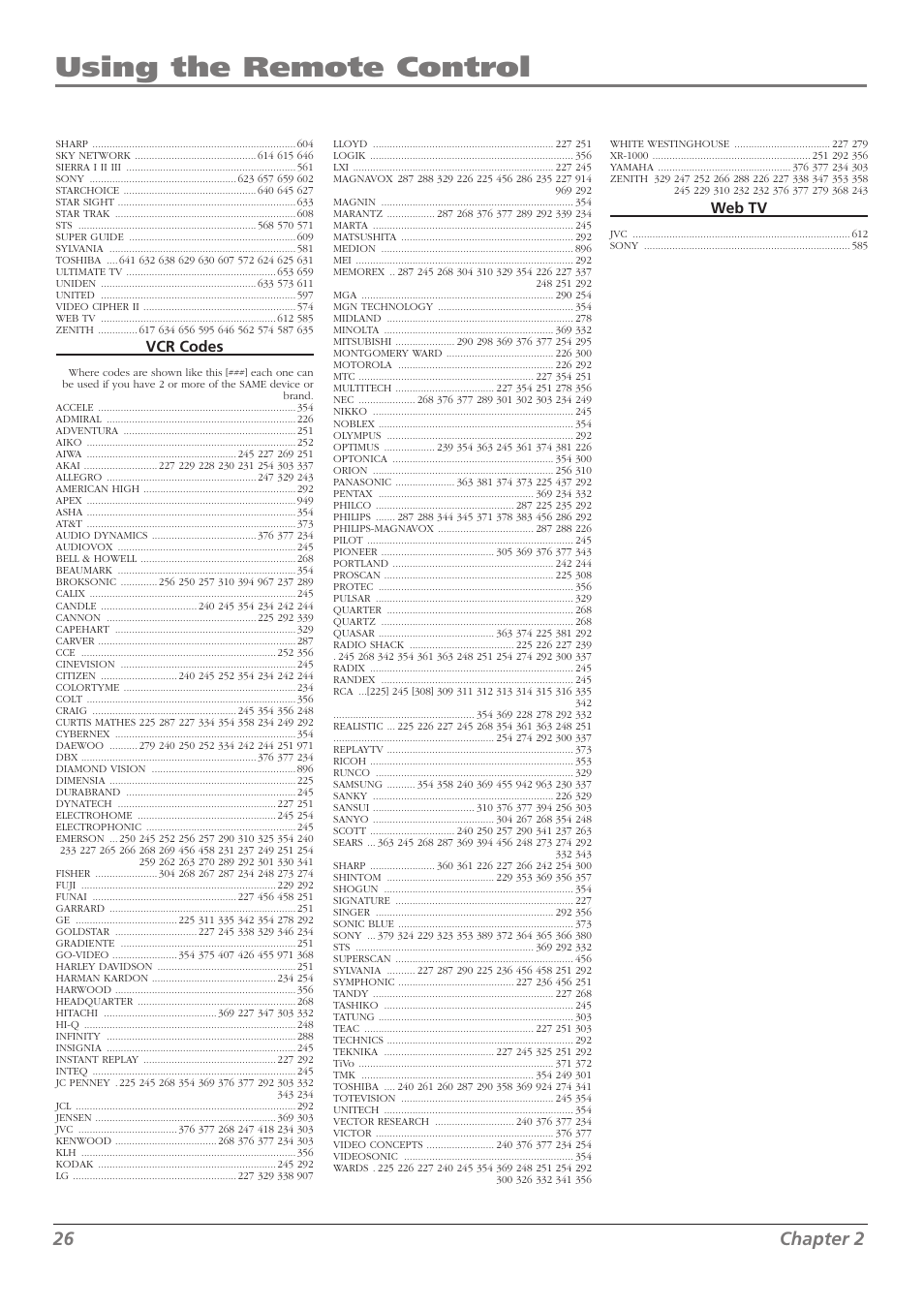 Using the remote control, 26 chapter 2 | RCA L37WD250 User Manual | Page 26 / 52