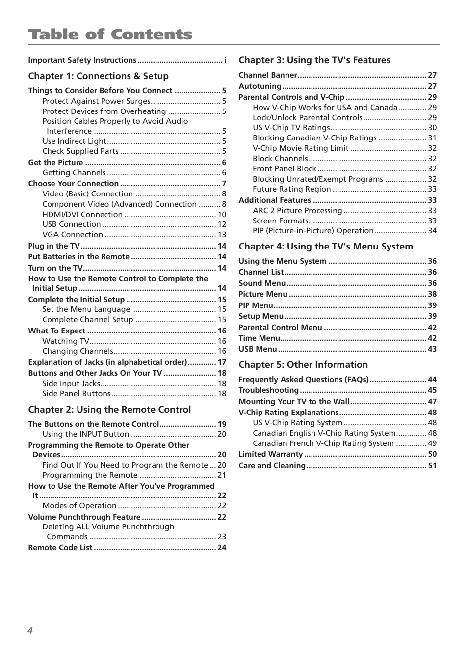 RCA L37WD250 User Manual | Page 4 / 52