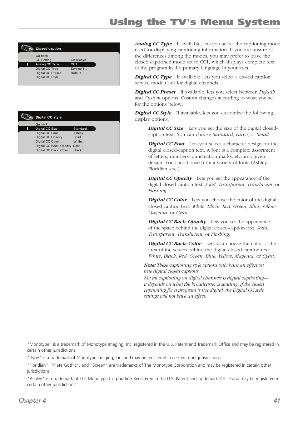 Using the tv's menu system, Chapter 4 41 | RCA L37WD250 User Manual | Page 41 / 52