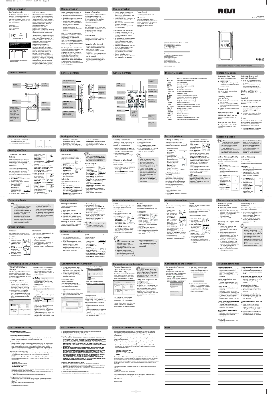 RCA RP5022 User Manual | 1 page