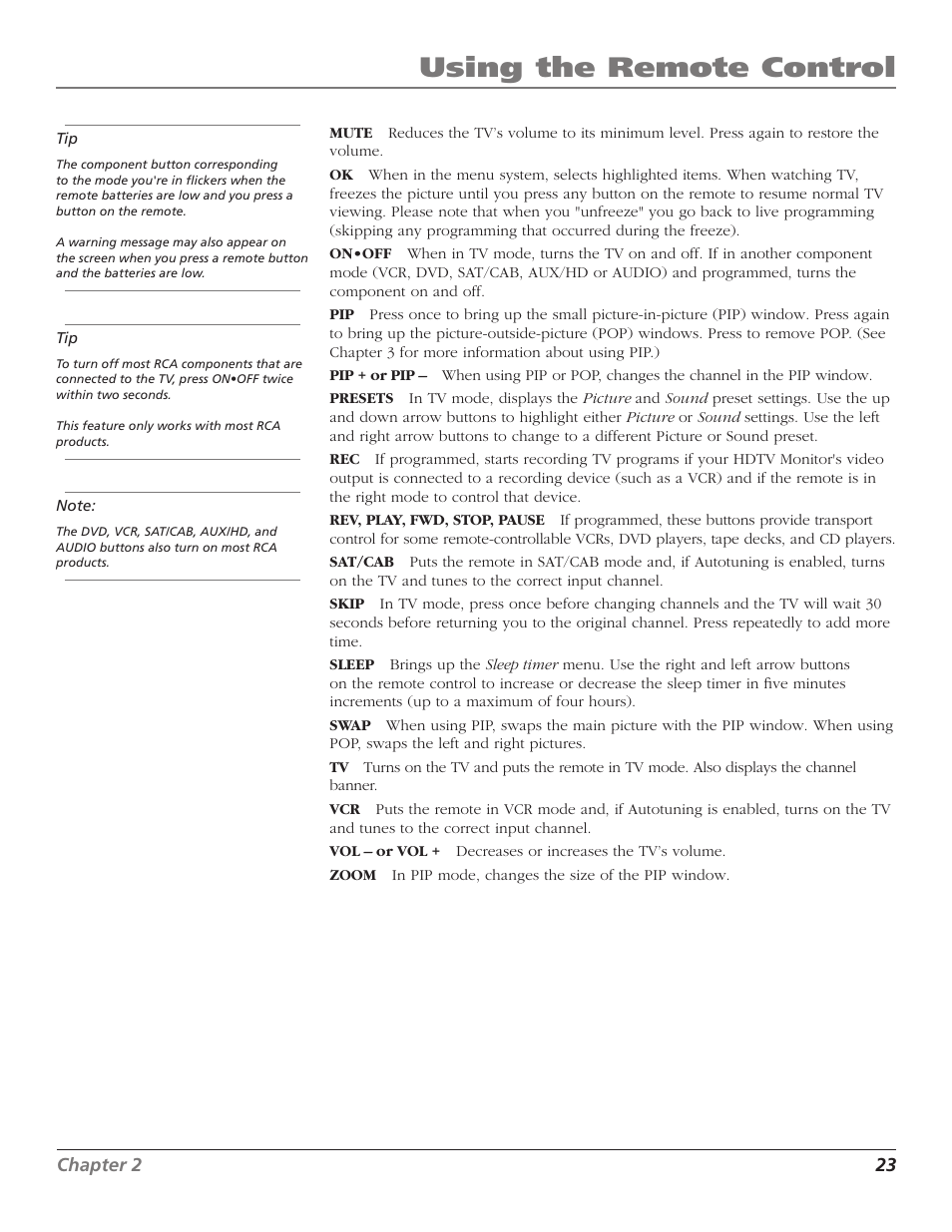 Using the remote control | RCA Scenium D44LPW134 User Manual | Page 25 / 64