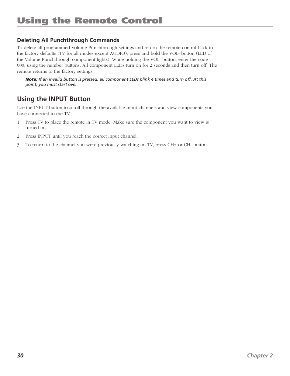 Using the remote control, Using the input button | RCA Scenium D44LPW134 User Manual | Page 32 / 64