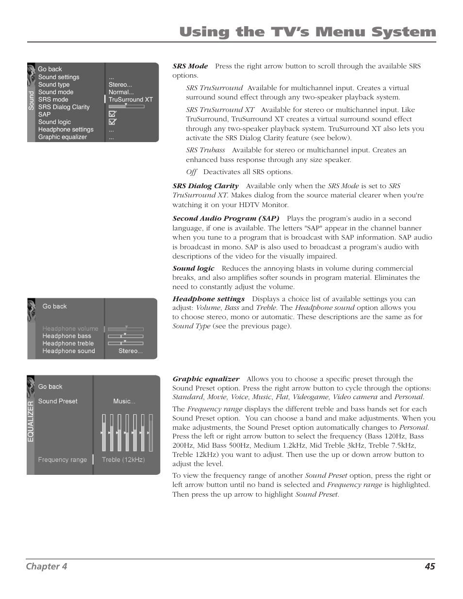 Using the tv’s menu system | RCA Scenium D44LPW134 User Manual | Page 47 / 64