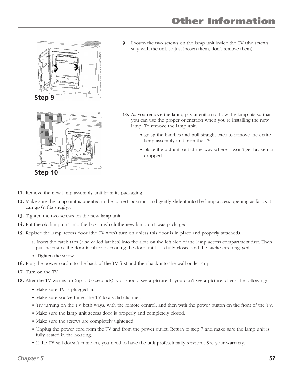 Other information, Step 9 step 10 | RCA Scenium D44LPW134 User Manual | Page 59 / 64