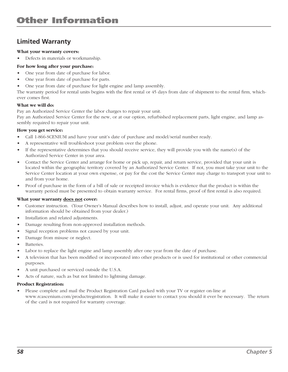 Other information, Limited warranty | RCA Scenium D44LPW134 User Manual | Page 60 / 64